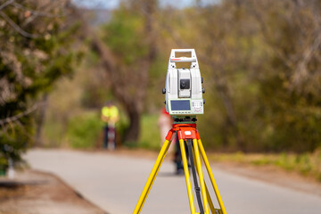 Geodetic measuring equipment. Topographic survey of the area.