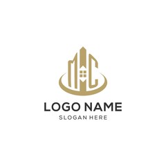 Initial MC logo with creative house icon, modern and professional real estate logo design - obrazy, fototapety, plakaty