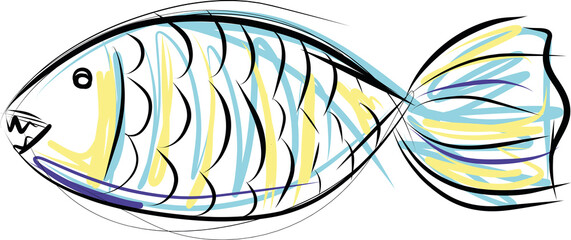 Colorful hand drawn cute fish in sketch style
