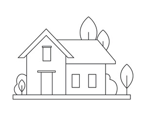 Easy Simple house Coloring page. modern House line art design. line art 