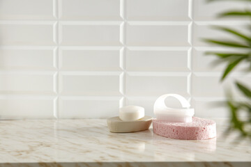 Soap in bathroom and free space for your decoration. 
