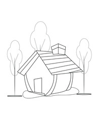 Easy Simple house Coloring page. modern House line art design. line art 