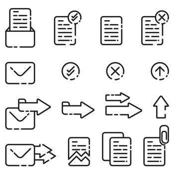 Cole&ccedil;&atilde;o de vetores sobre correspond&ecirc;ncias, emails, encaminhar, documentos, anexos, rejeitado, lido.