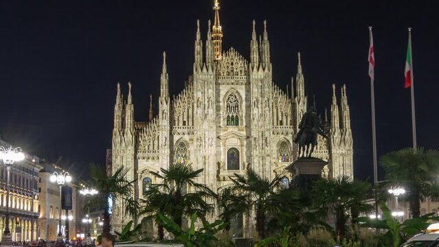 Milan Cathedral night timelapse hyperlapse Duomo di Milano is the gothic cathedral church of Milan, Italy.