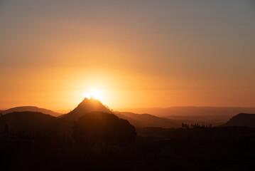 Fototapeta na wymiar Beautiful Sunrise Over Monte Formaggio in Mazzarino, Caltanissetta, Sicily, Italy, Europe