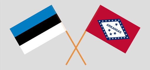 Fototapeta na wymiar Crossed flags of Estonia and The State of Arkansas. Official colors. Correct proportion