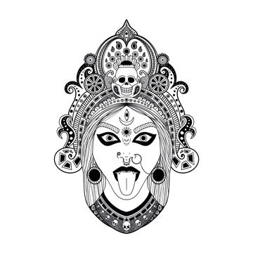 Sketch of Goddess Durga Maa or Kali Mata Editable Vector Outline  Illustration Stock Vector  Illustration of india ceremony 200163260