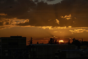 Beautiful colorful orange sunset in Bogotá Colombia
