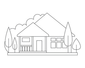 Easy Simple house Coloring page. modern House line art design. line art 