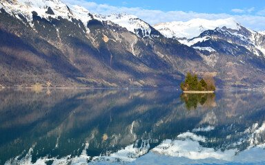 Small island in Lake Brienz in Switzerland