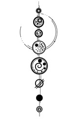 Circles.
Black and white illustration. Circles similar to the Gallifreyan language. circles similar to crop circles. Idea for a tattoo.