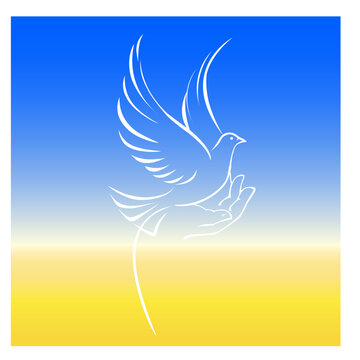 Dove of peace on blue and yellow background in support of Ukraine