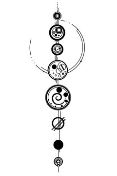 Circles.
Black and white illustration. Circles similar to the Gallifreyan language. circles similar to crop circles. Idea for a tattoo.