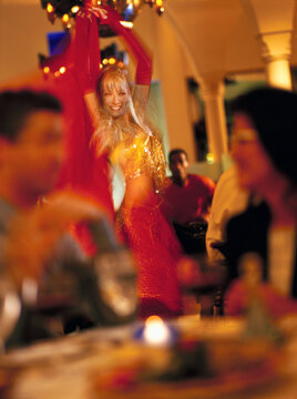 Belly dancer performing at restaurant