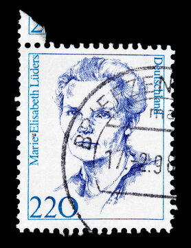 briefmarke vintage gebraucht gestempelt retro alt blau blue frau woman gesicht face 220 Marie Elisabeth Lüders duckface entenmund große lippen lustig funny big lips