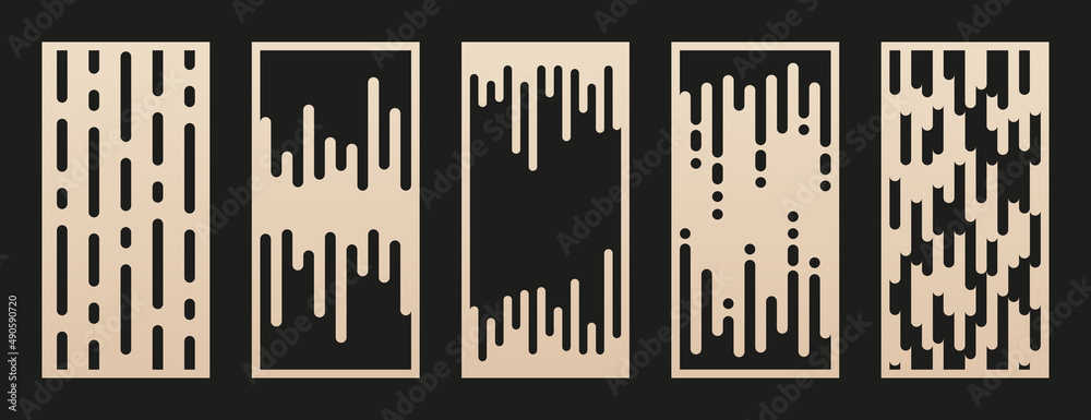 Poster laser cut patterns. vector set with abstract geometric ornament with liquid lines, stripes. modern m