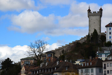 Obraz premium Old Lucerne castle towers during sunset