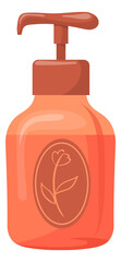 Floral cosmetic bottle with plastic pump. Cartoon icon