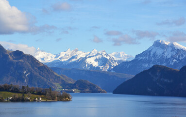 Landscape with Lucerne lake during early spring