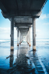 beach pier and ocean wave scene