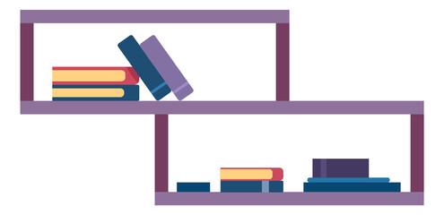 Modern bookshelves with book stacks. Wall decoration