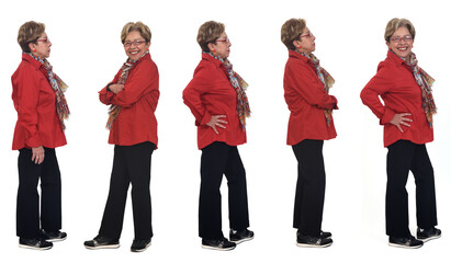 Fototapeta premium side view of same senior women posing on white background