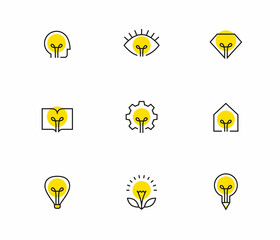 Creative idea icons set with light bulb and elements of different shapes.  - 490592990