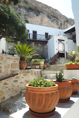 Picturesque main village of Skiros island with view to Aegean sea, Sporades islands, Greece