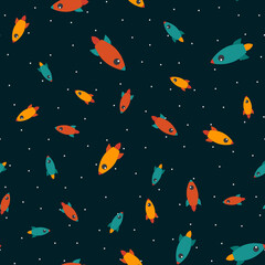 Rocket in space seamless pattern background. Illustration