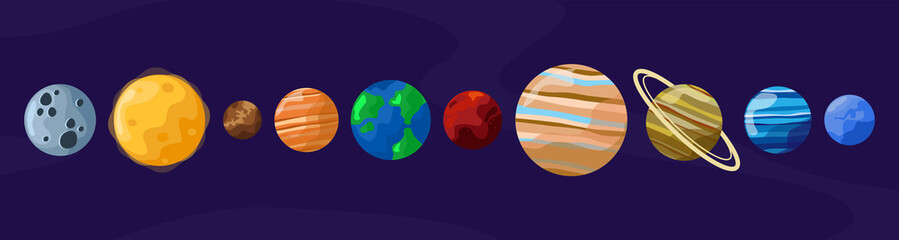 Cartoon planets of the solar system in order
