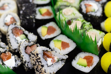 Sushi set. Japanese sushi set. Different types of rolls.