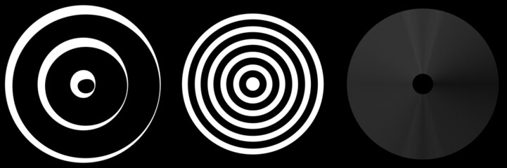Concentric, radial, radiating black and white, circles, rings simple monochrome geometric illustration - obrazy, fototapety, plakaty