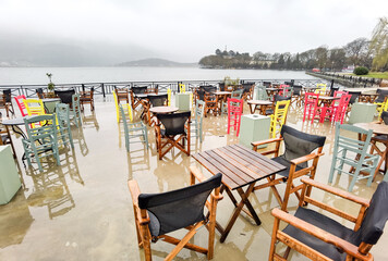 ioannina city in rainy day of winter epirus greece