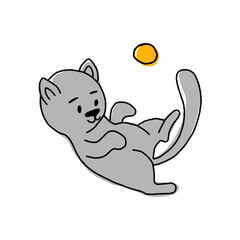 Playing cat. Vector illustration. pet playing with a yellow ball. for posters, banners, pet stores and t-shirts