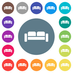 Sofa flat white icons on round color backgrounds