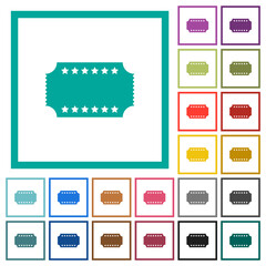 Ticket with stars flat color icons with quadrant frames