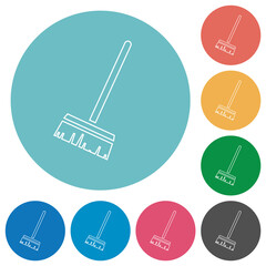 Household broom outline flat round icons
