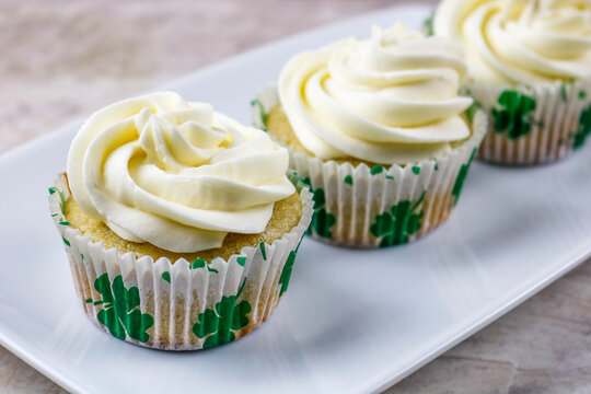 Irish Cream Cupcakes with Four-Leaf Clover Cupcake Liners