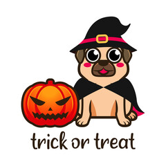 Halloween pug dog vector cartoon illustration