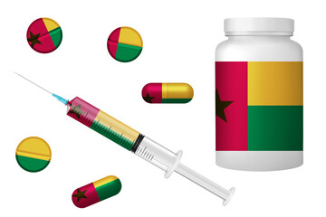 Medicine elements in colors of national flag. Concept clip art on white background. Guinea-Bissau