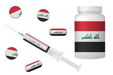 Medicine elements in colors of national flag. Concept clip art on white background. Iraq