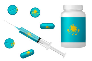 Medicine elements in colors of national flag. Concept clip art on white background. Kazakhstan