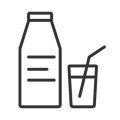 Bottle with drink and glass with straw. Simple food icon in trendy line style isolated on white background for web apps and mobile concept. Illustration