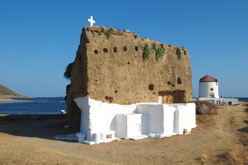 Famous church of Agios Nikolaos carved in a giant rock, Skiros island, Sporades, Greece