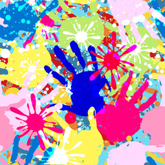 Hands. Multicolor image.Seamless pattern. Joy.Vector image. 