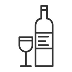 Wine bottle and glass. Simple food icon in trendy line style isolated on white background for web apps and mobile concept. Illustration