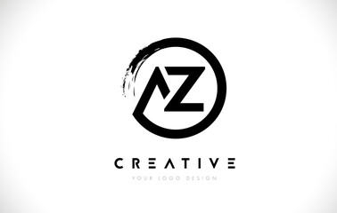 AZ Circular Letter Logo with Circle Brush Design and White Background.