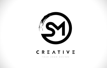 SM Circular Letter Logo with Circle Brush Design and White Background.