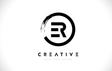 ER Circular Letter Logo with Circle Brush Design and White Background.