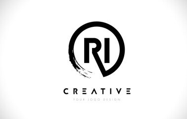 RI Circular Letter Logo with Circle Brush Design and White Background.